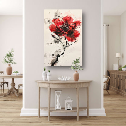 Abstracte aquarel schilderij van een rode bloem canvas