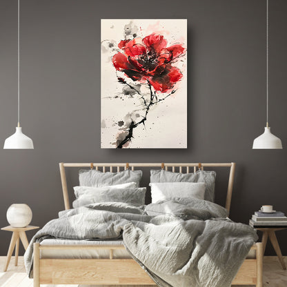Abstracte aquarel schilderij van een rode bloem canvas