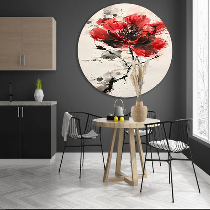 Abstracte aquarel schilderij van een rode bloem aluminium muurcirkel