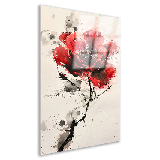 Abstracte aquarel schilderij van een rode bloem acrylglas