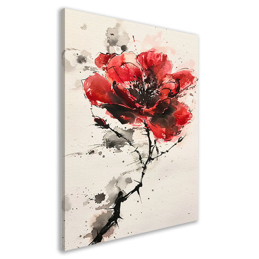 Abstracte aquarel schilderij van een rode bloem canvas