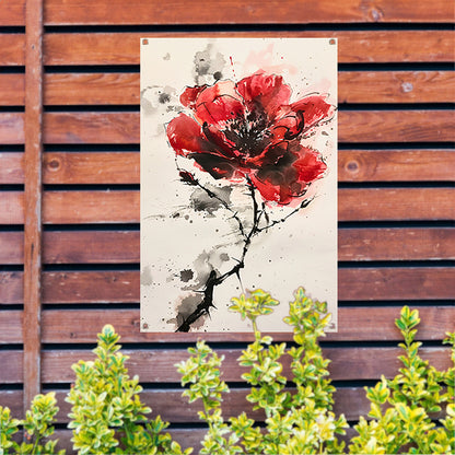 Abstracte aquarel schilderij van een rode bloem tuinposter