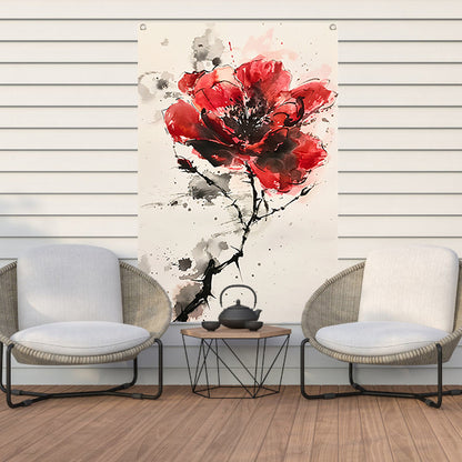 Abstracte aquarel schilderij van een rode bloem tuinposter