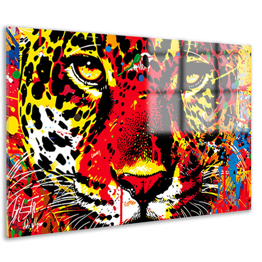 Dynamisch en kleurrijk portret van een jaguar acrylglas