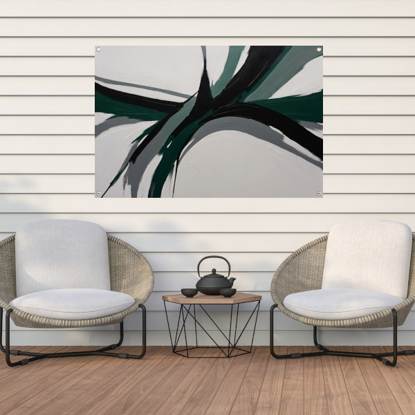 Dynamische Abstractie in Groen en Zwart tuinposter