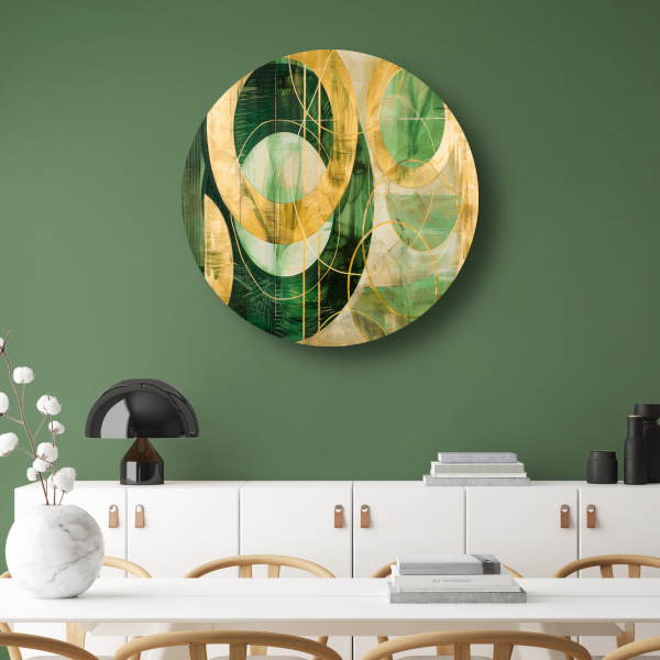 Abstracte gouden en groene geometrie forex muurcirkel