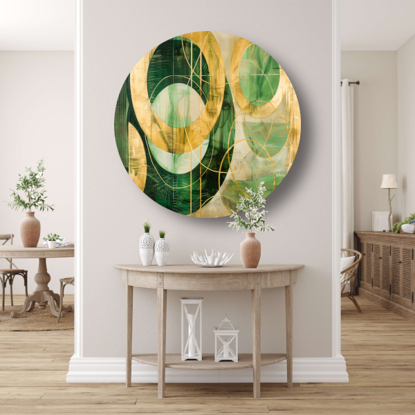 Abstracte gouden en groene geometrie forex muurcirkel