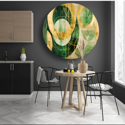 Abstracte gouden en groene geometrie forex muurcirkel