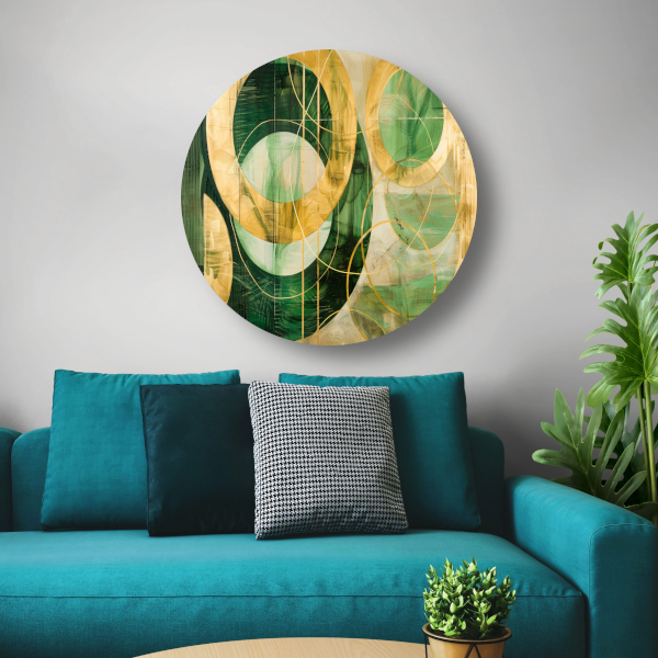 Abstracte gouden en groene geometrie forex muurcirkel