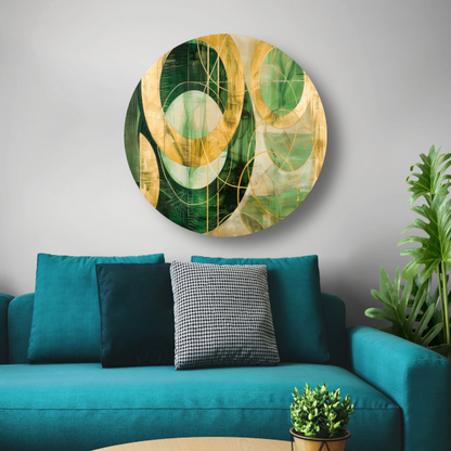 Abstracte gouden en groene geometrie forex muurcirkel
