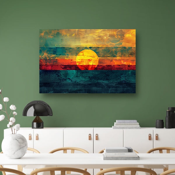 Abstracte digitale zonsondergang schilderij canvas met baklijst