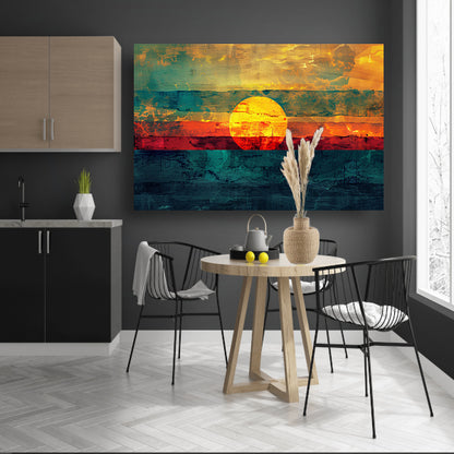 Abstracte digitale zonsondergang schilderij canvas met baklijst