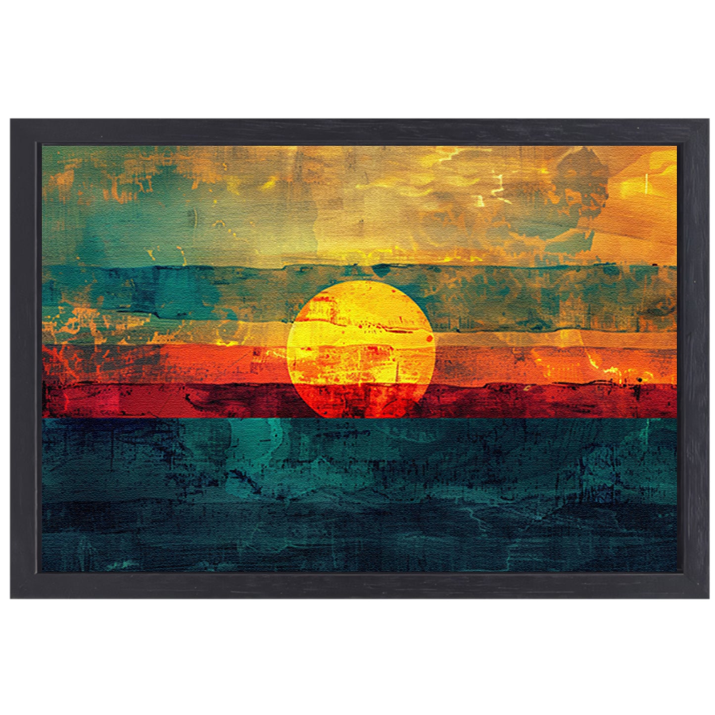 Abstracte digitale zonsondergang schilderij canvas met baklijst