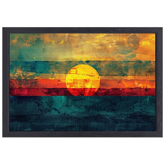 Abstracte digitale zonsondergang schilderij canvas met baklijst