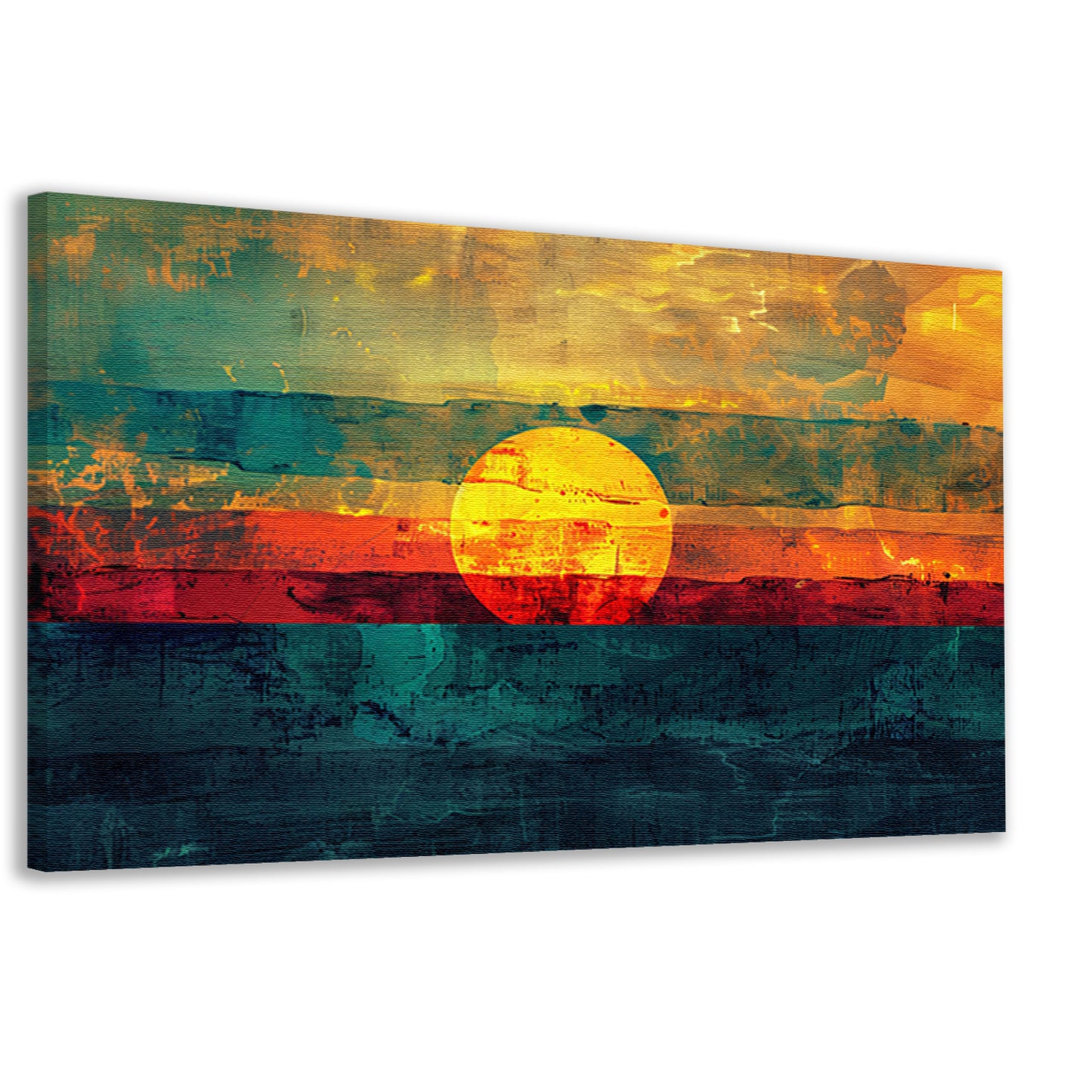 Abstracte digitale zonsondergang schilderij canvas
