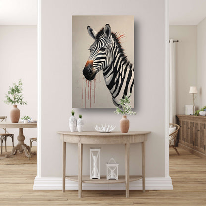 Zebra Portrait with Striking Red Accent canvas