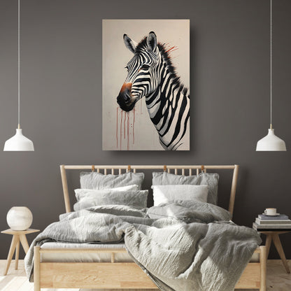 Zebra Portrait with Striking Red Accent canvas