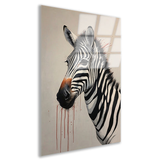 Zebra Portrait with Striking Red Accent Acrylglas