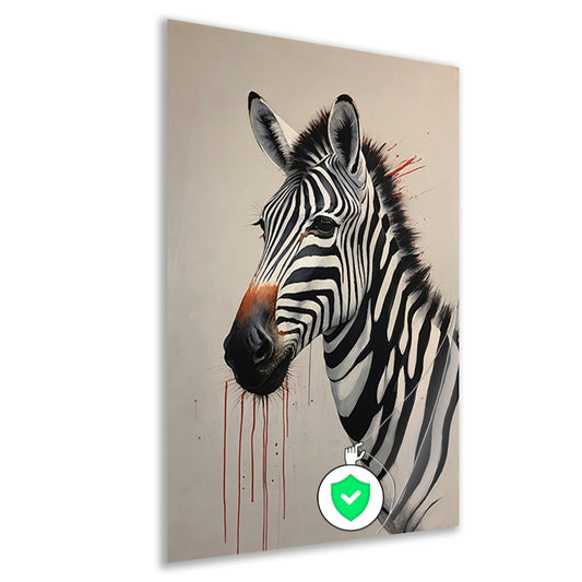 Zebra Portrait with Striking Red Accent poster