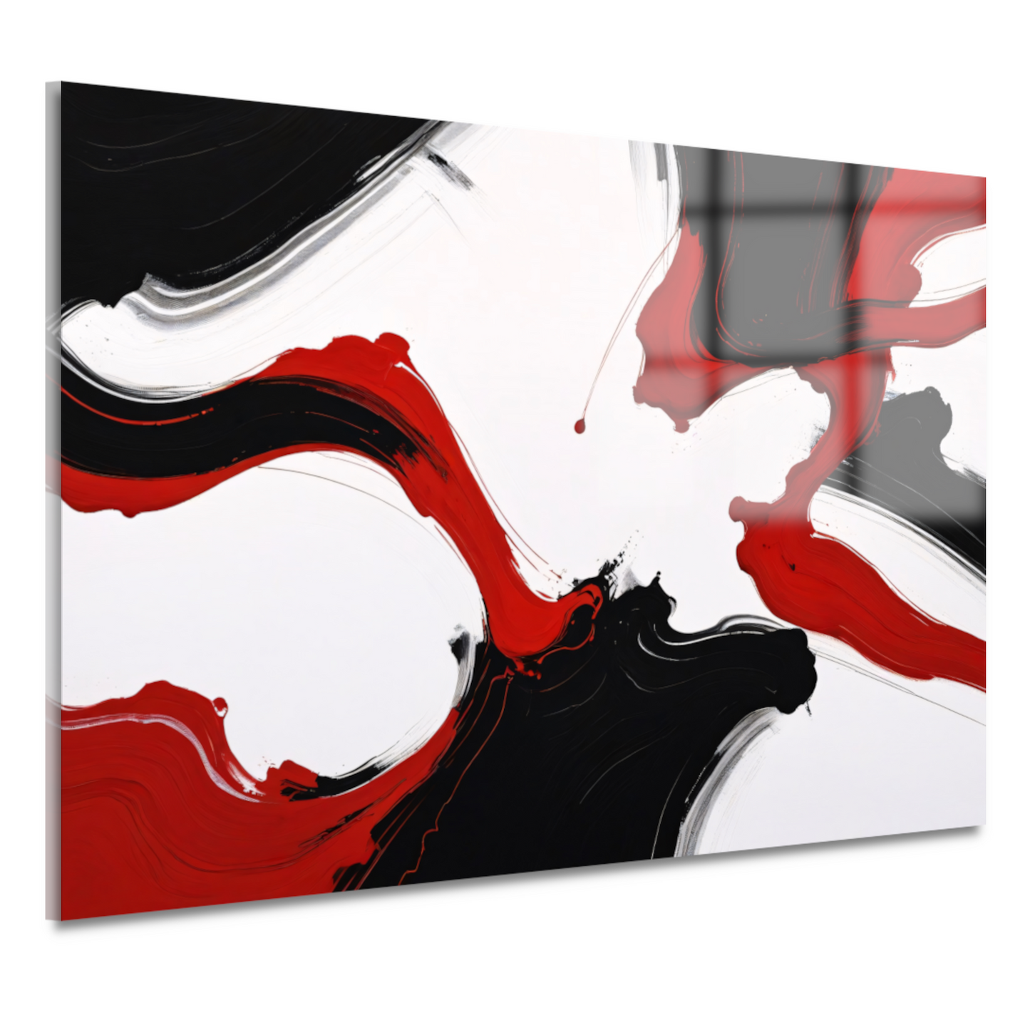 Contrastrijke abstractie in rood en zwart acrylglas