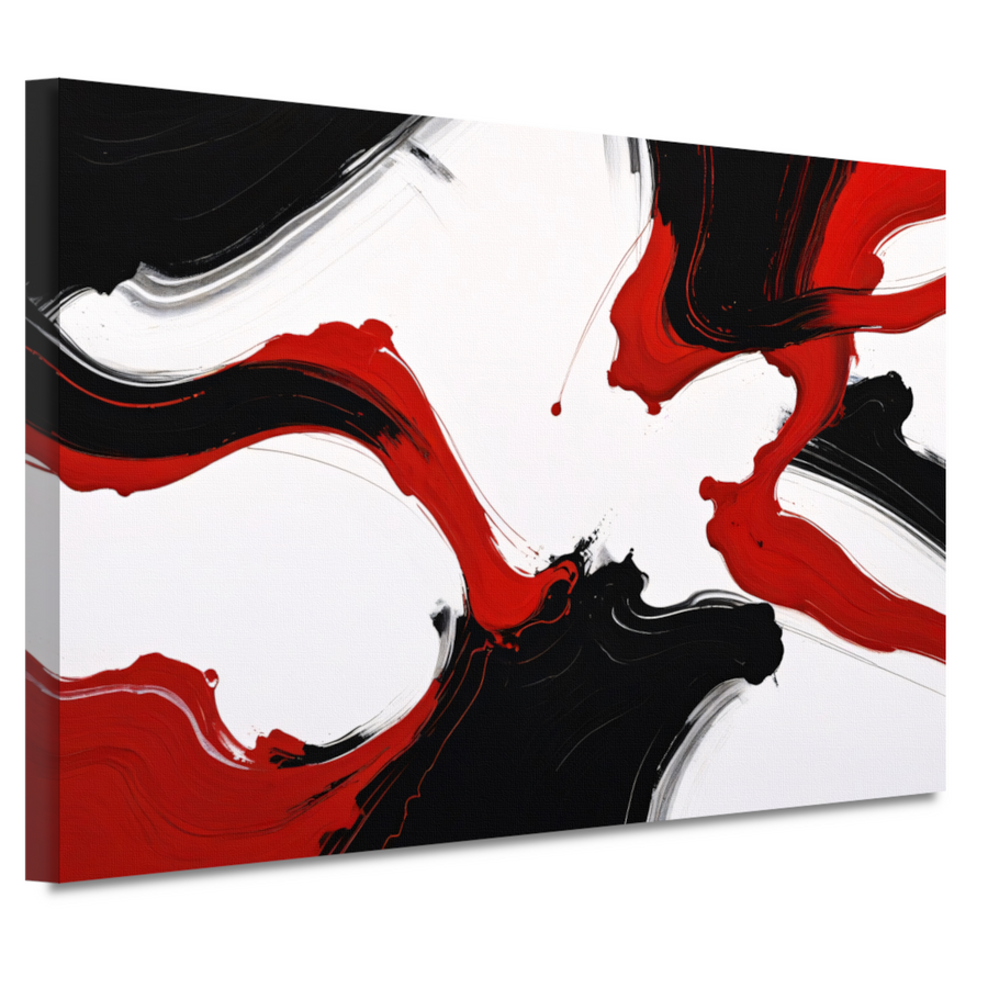 Contrastrijke abstractie in rood en zwart canvas