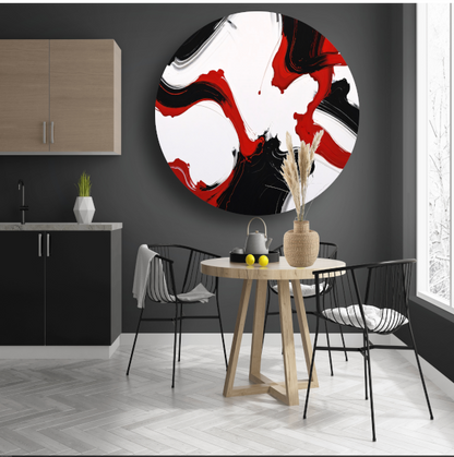 Contrastrijke abstractie in rood en zwart forex muurcirkel