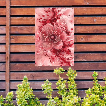 Dynamische abstracte bloem in rood en roze tuinposter