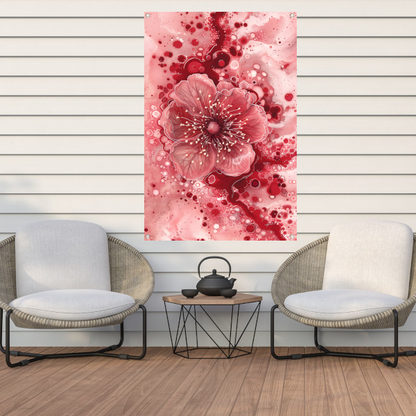 Dynamische abstracte bloem in rood en roze tuinposter