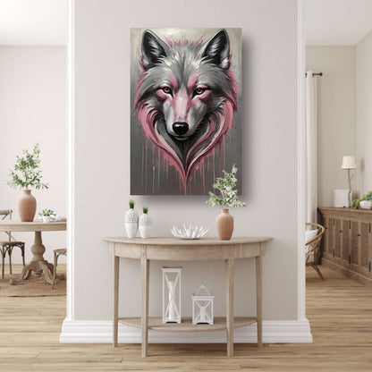 Abstracte Wolf in Druppels van Roze en Grijs canvas