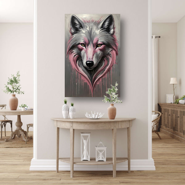Abstracte Wolf in Druppels van Roze en Grijs Acrylglas