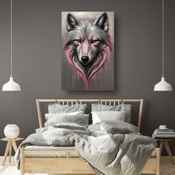 Abstracte Wolf in Druppels van Roze en Grijs Acrylglas