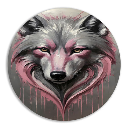 Abstracte Wolf in Druppels van Roze en Grijs forex muurcirkel