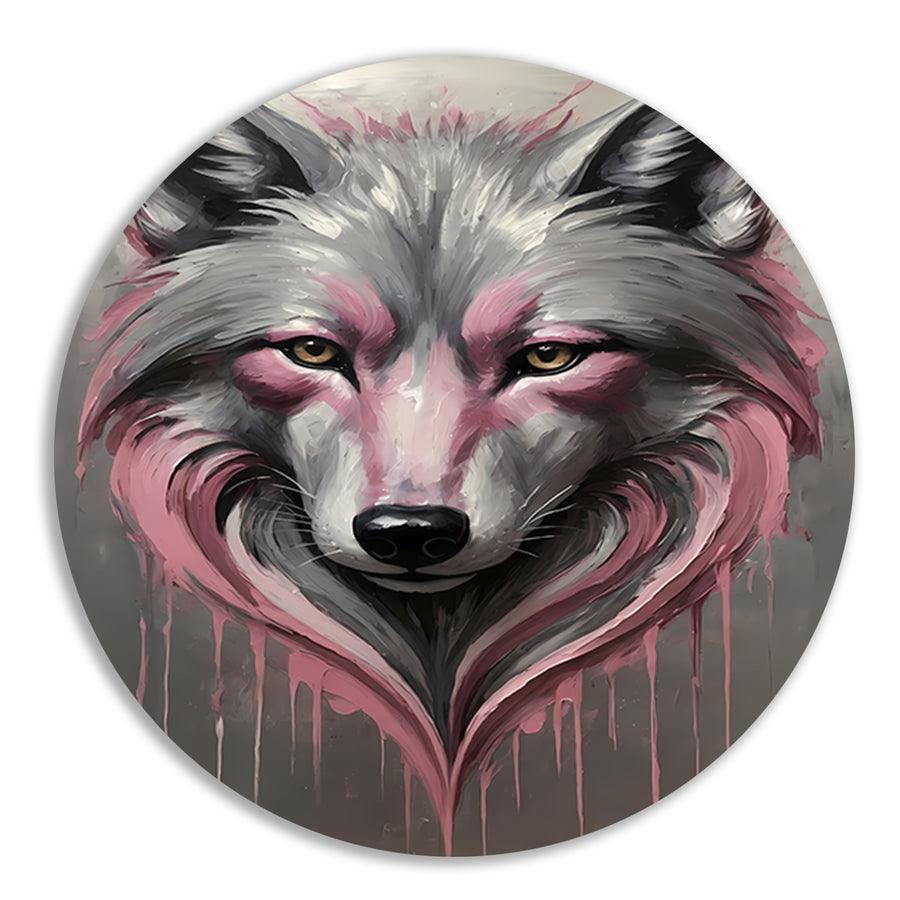 Abstracte Wolf in Druppels van Roze en Grijs forex muurcirkel