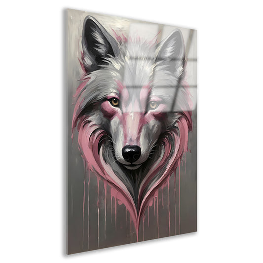 Abstracte Wolf in Druppels van Roze en Grijs Acrylglas