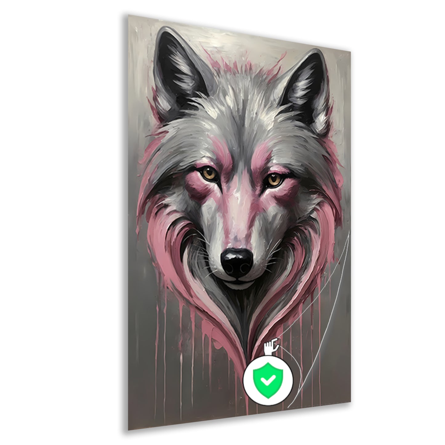 Abstracte Wolf in Druppels van Roze en Grijs poster