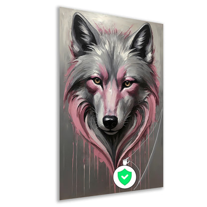 Abstracte Wolf in Druppels van Roze en Grijs poster
