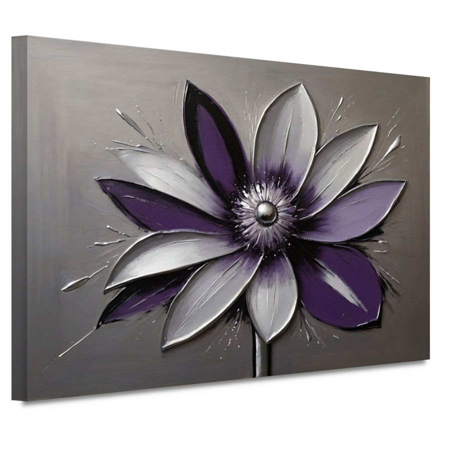 Abstracte Paarse Bloem met Zilveren Accenten canvas