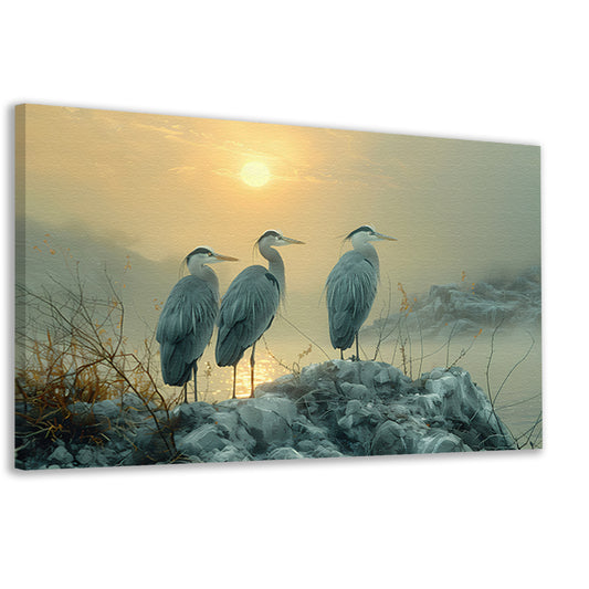Reigers bij zonsondergang canvas
