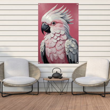 Roze papegaai modern realistisch olieverfportret tuinposter