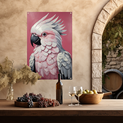 Roze papegaai modern realistisch olieverfportret tuinposter