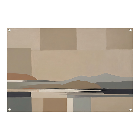 Abstracte Beige Berglandschap in Monochrome Tinten tuinposter