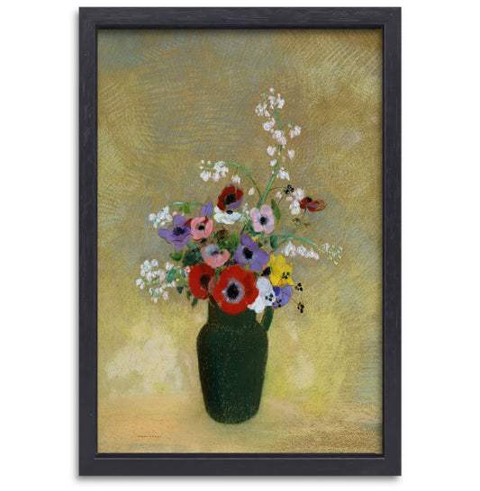 Grote Groene Vaas met Gemengde Bloemen - Odilon Redon canvas met baklijst