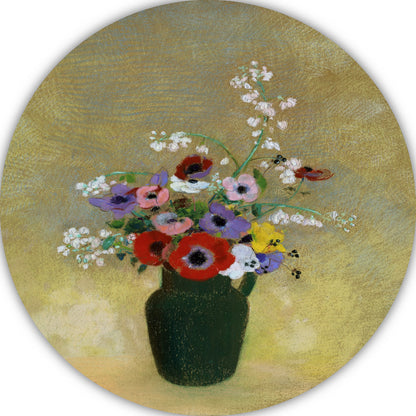Grote Groene Vaas met Gemengde Bloemen - Odilon Redon aluminium muurcirkel