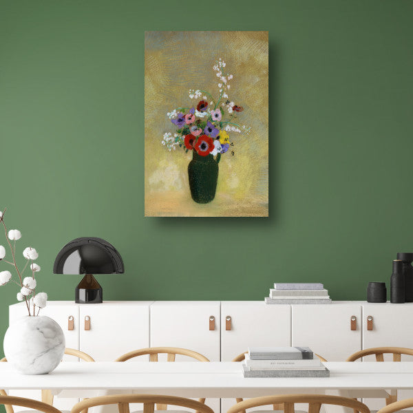 Grote Groene Vaas met Gemengde Bloemen - Odilon Redon canvas