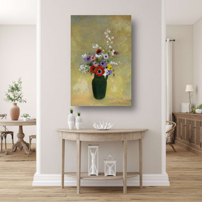 Grote Groene Vaas met Gemengde Bloemen - Odilon Redon canvas