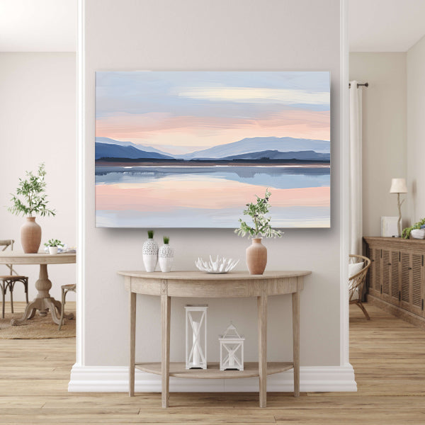 Digitale kunst serene berglandschap zonsondergang poster