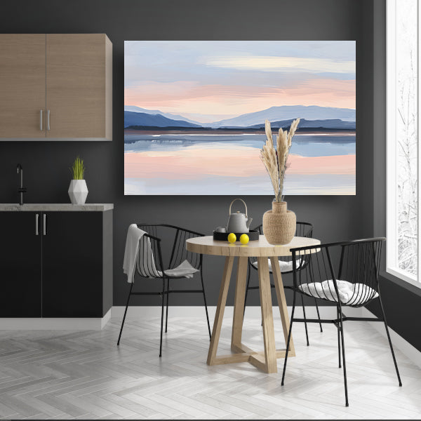 Digitale kunst serene berglandschap zonsondergang poster