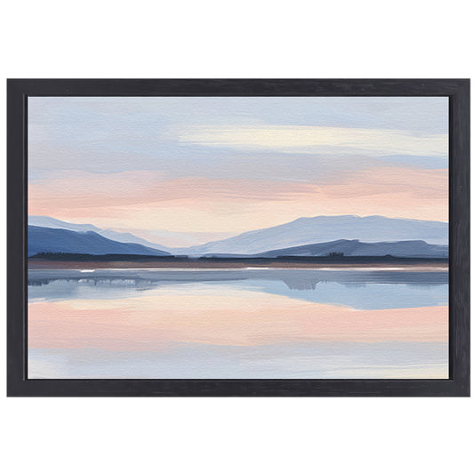 Digitale kunst serene berglandschap zonsondergang canvas met baklijst
