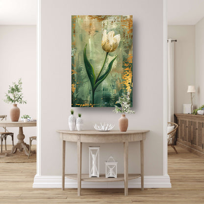 Witte tulp in abstracte expressieve olieverf poster