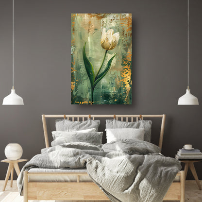 Witte tulp in abstracte expressieve olieverf poster